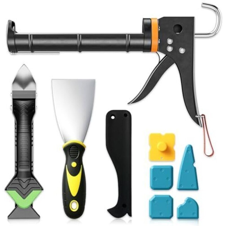 Set pistol aplicare silicon cu racleta si unealta indepartare etansant, negru