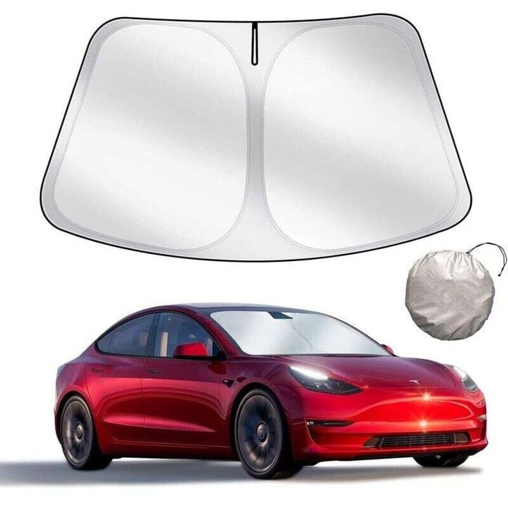Сгъваем сенник за предно стъкло Tesla Model 3 Y 2019-2025, двоен непрозрачен слой с калъф за съхранение