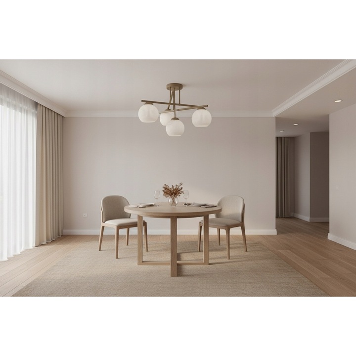 Lustra moderna NEXUS 4 Cashmere cu globuri albe striate, 4x E27, 51 cm, Plafoniera living / dormitor, Euro-Lamp