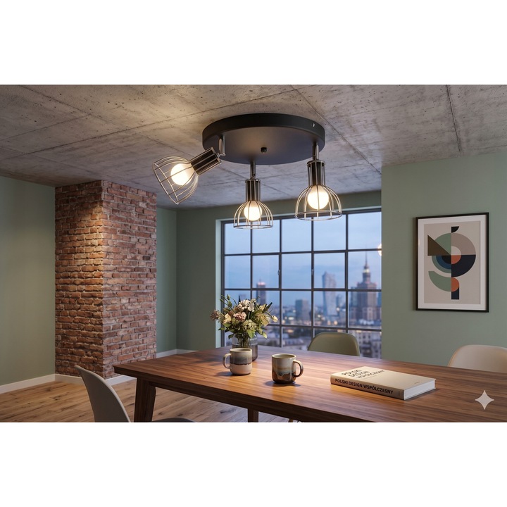 Lustra moderna BOBI 3K neagra cu abajururi cromate, 3x E14, Plafoniera loft industriala, 30 cm, Euro-Lamp