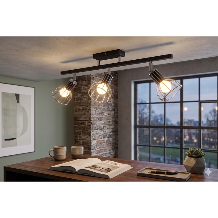 Lustra moderna BOBI 3 neagra cu abajururi cromate, 3x E14, 60 cm, Plafoniera loft industriala, Euro-Lamp
