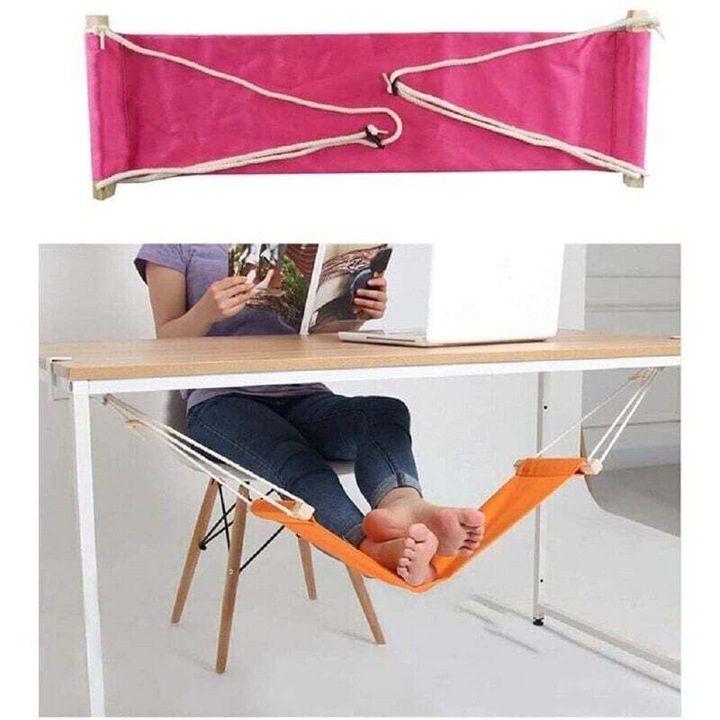 Suport picioare portabil reglabil, material textil si lemn, usor, 40x15cm
