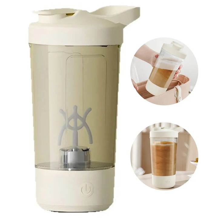 Shaker electric proteine 400ml, 7000 RPM, alb, portabil