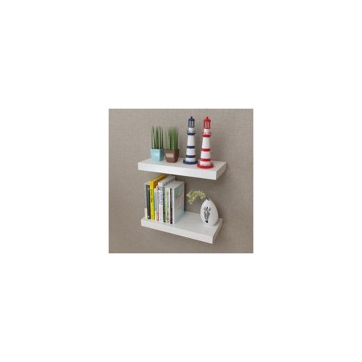 2 db fali polc szett, fehér MDF, 60x20x3.8cm, láthatatlan rögzítés