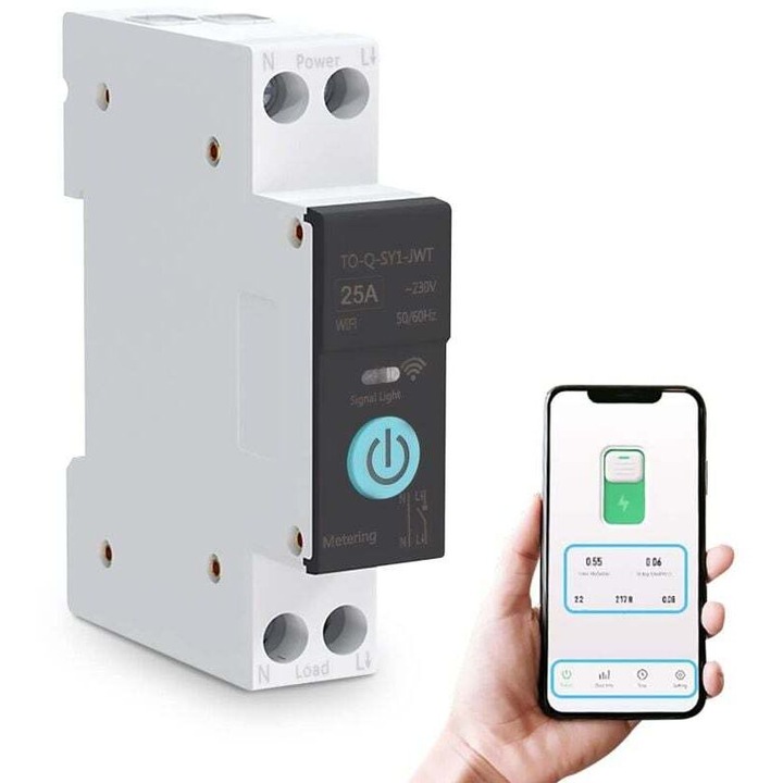 Intrerupator WiFi Smart 25A, negru, 82x68x18mm, control la distanta