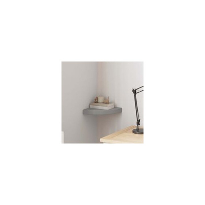 2 db sarokpolc szett, szürke, MDF és fém, 25x25x3.8 cm