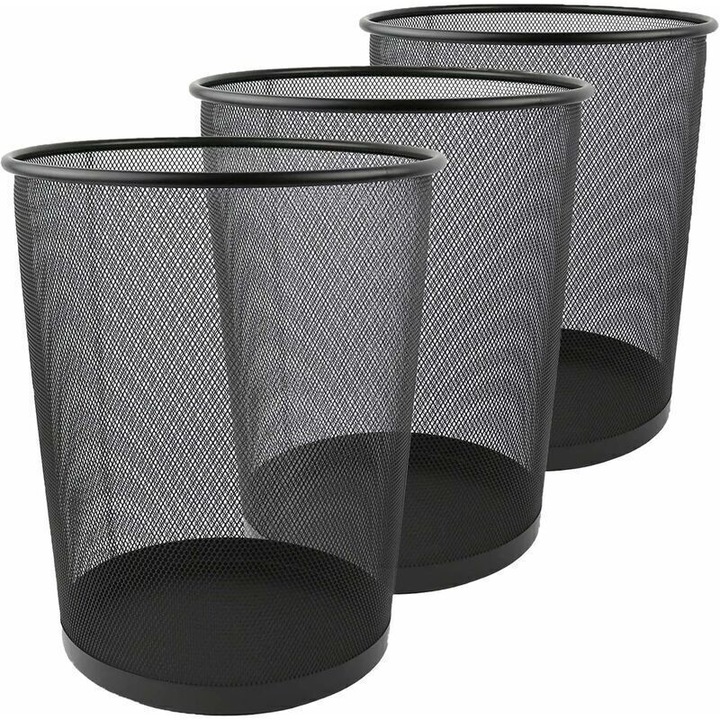 Set 3 cosuri gunoi metalice, negru, 26.5x23.5x18.8 cm