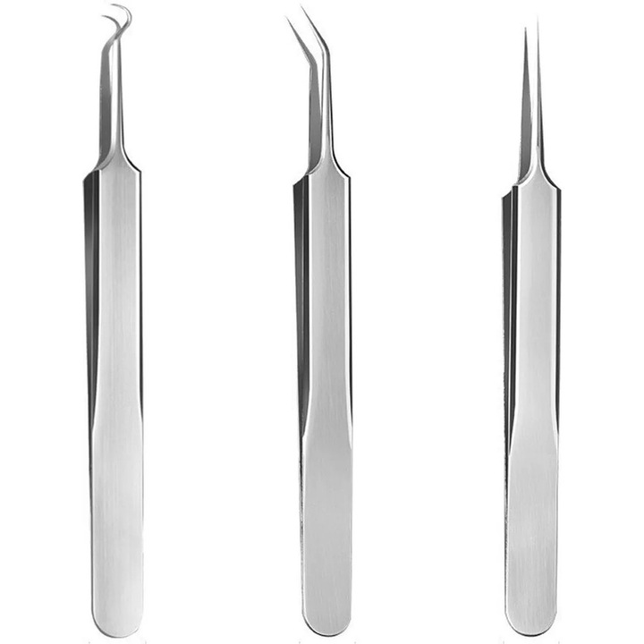 Set 3 pensete inox, argintiu, 11.6x1cm, pentru pori si puncte negre