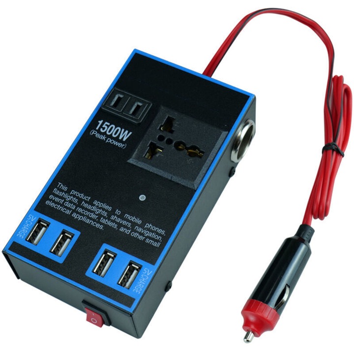Invertor auto 1500W multifunctional metal 12V/24V la 110V/220V