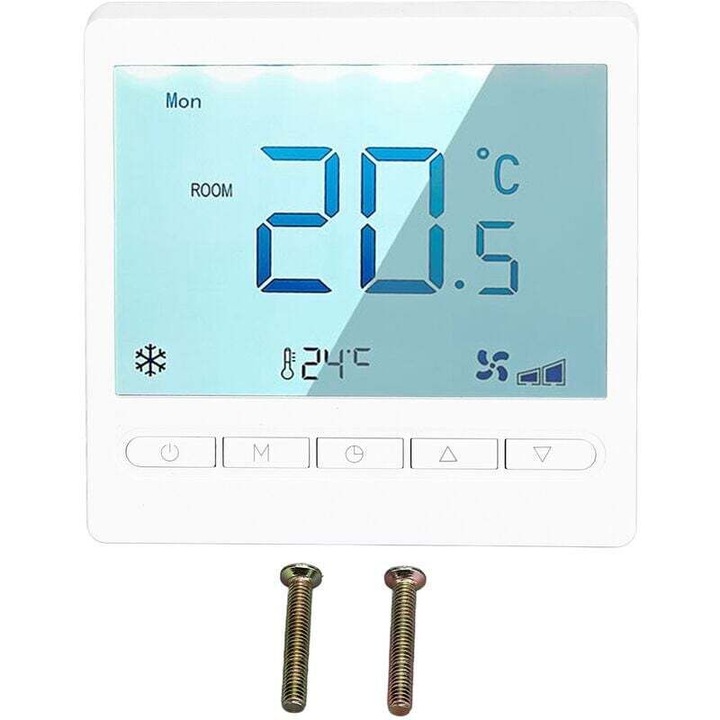 Termostat programabil cu ecran LCD, precizie ridicata, alb, 230V