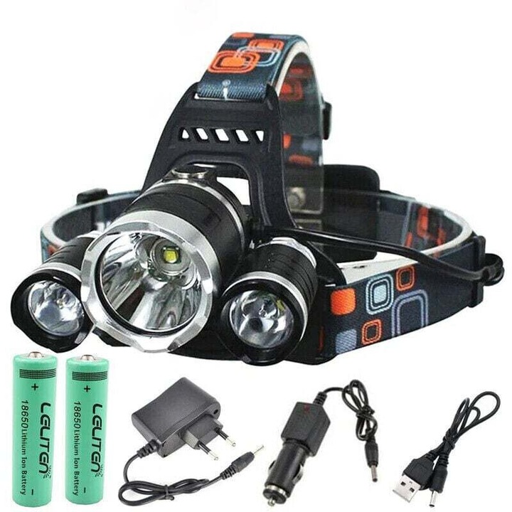 Lanterna frontala LED, reglabila 90°, aluminiu, 296g, incarcare USB, 2x18650