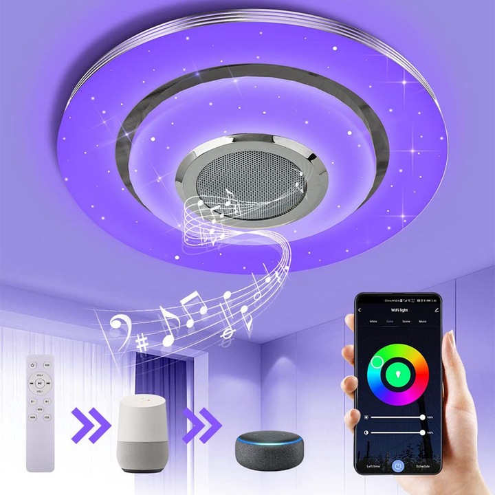 LED RGB mennyezeti lámpa 30cm 36W Bluetooth hangszóróval, okos vezérlés, többszínű