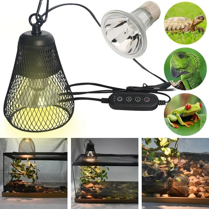 Lampa UVB UVA pentru reptile 50W E27 cu abajur si cablu 140cm