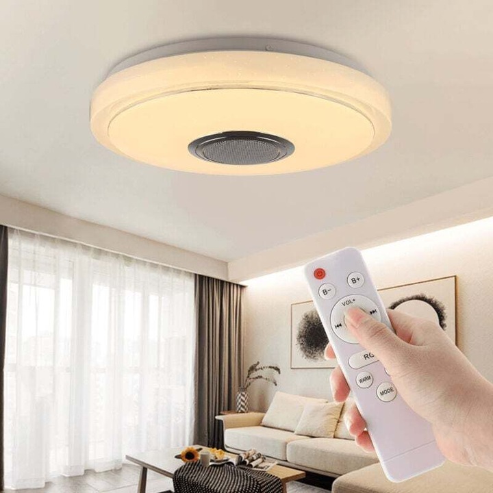 Többfunkciós LED mennyezeti lámpa 38W Bluetooth hangszóróval, színváltással, távirányítóval, 30x30cm