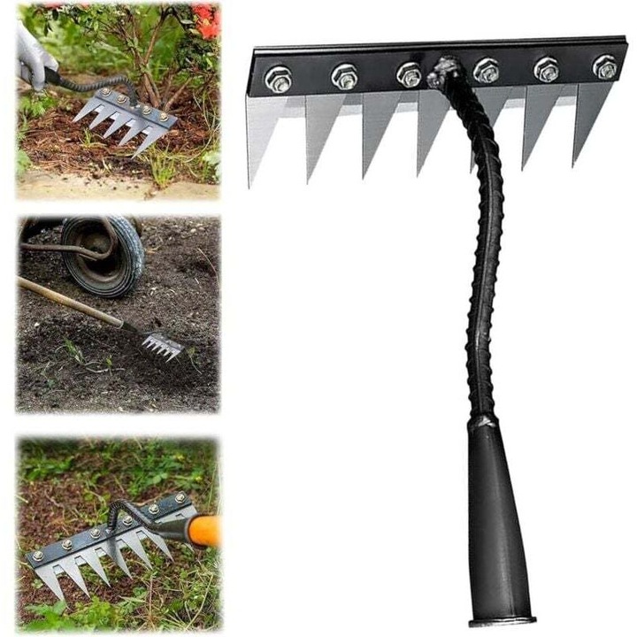 Grebla manuala pentru gradina, 7 dinti, metal, detasabil, negru