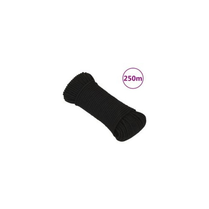 Fonott zsinór, 4 mm, fekete, 500 m, poliészter