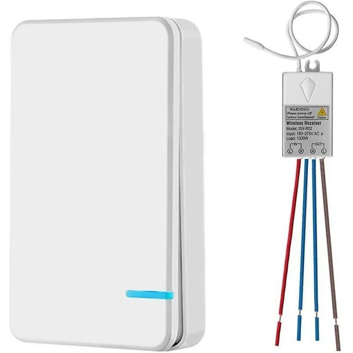 Vezeték nélküli mini kapcsoló vevővel, 433 MHz, 7.5x4.8x1.5cm, fehér, 1000W, IP54