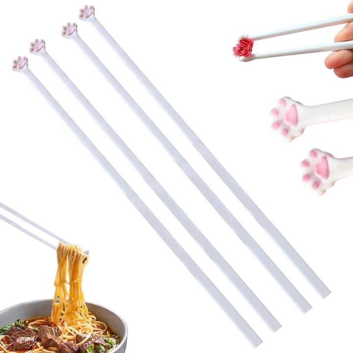 2 db sushi pálcika készlet, macskamancs mintával, rózsaszín, újrafelhasználható