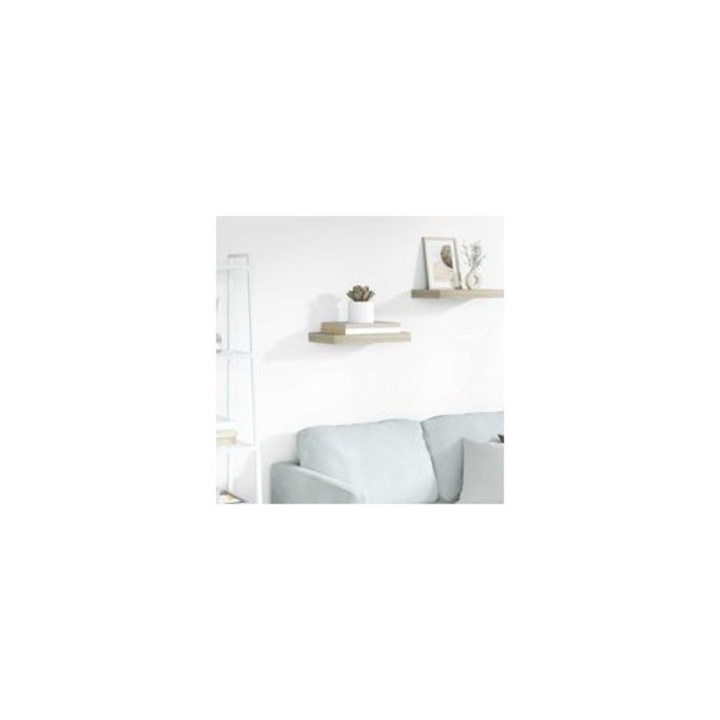 2 db fali polc szett, MDF bükk, fém, 40x23x3.8 cm, tölgy
