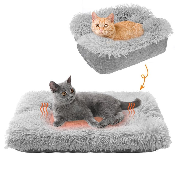 Culcus reversibil 2in1 pentru pisici si caini mici, plus moale, lavabil, 45x35cm