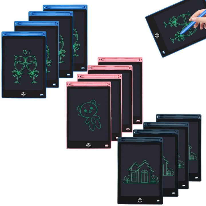Set 12 tablete LCD scris desen copii 8.5 inch multicolor