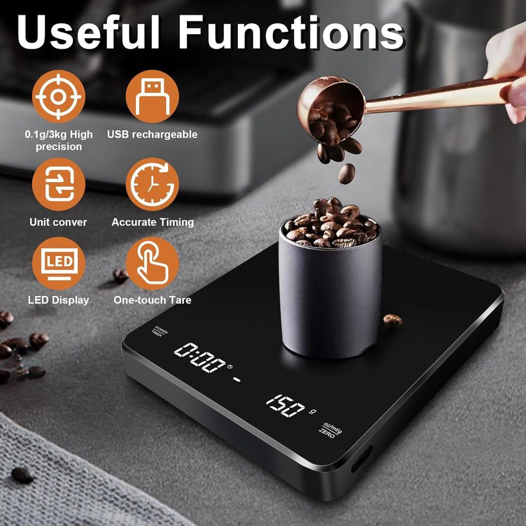 Cantar digital cafea 3kg 0.1g timer multifunctional LED display - eMAG.ro