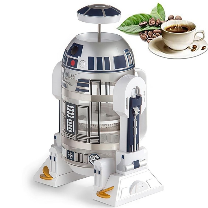 Cafetiera French Press cu rasnita manuala, sticla borosilicata, inox, 24x9cm, 960ml