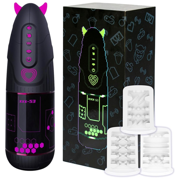 Masturbator Automat Pentru Barbati, Jucarii Sexuale, Little Devil, Rotatie Si Telescopare, 3 Intensitati Suctiune, Control Prin Aplicatie, 3 Canale, 3 Inner Sleeves