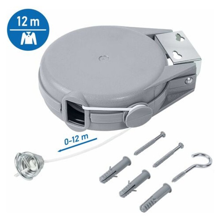 Sarma de rufe telescopica de 12 m lungime, sfoara de rufe invizibila pentru interior si exterior, robusta si durabila, telescopica automata, usor de instalat pe perete, sfoara de rufe pentru gradina