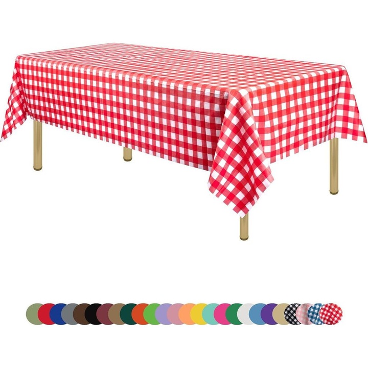 Műanyag asztalterítő szett, piros kockás, téglalap alakú, 137x278cm, 12 darab