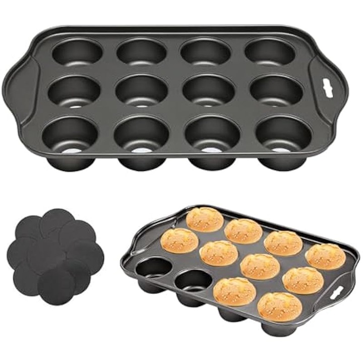 Tava mini briose 12 cupuri, otel carbon, negru, 33x21x4cm