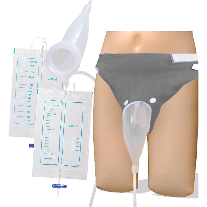 Катетър за мъже SunMira, силиконов, за многократна употреба, 1000ml и 2000ml, сив