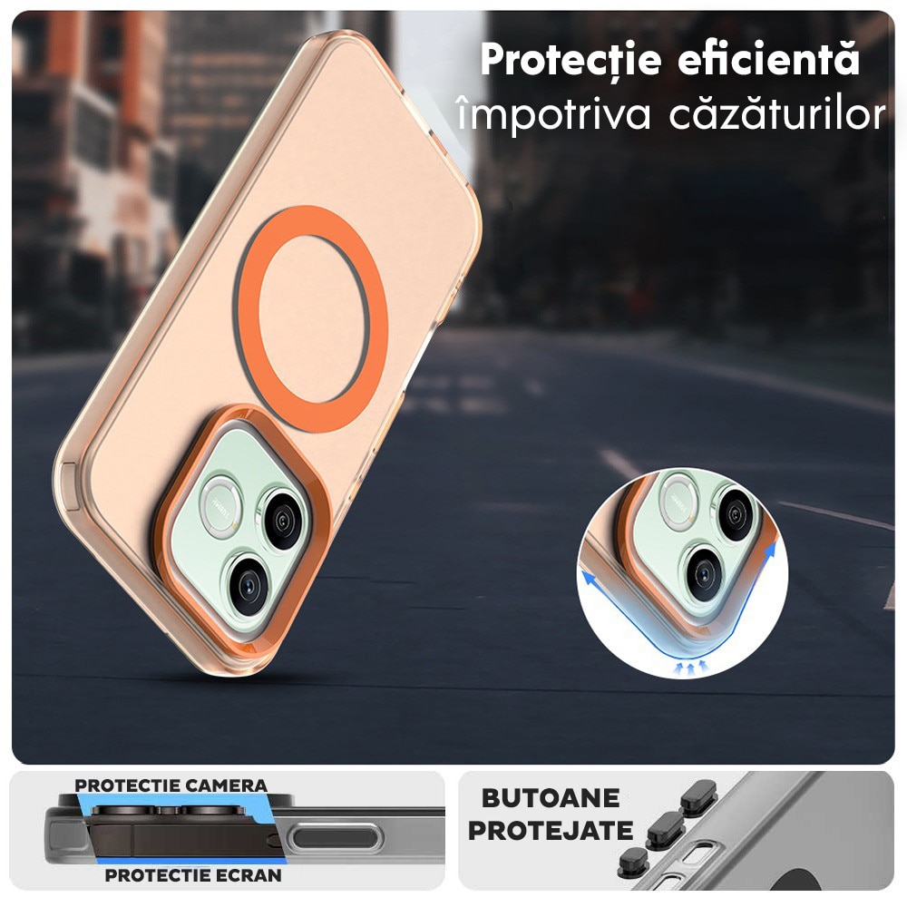 Husa pentru Honor 600 / 600 Pro DaDen® CandyCase MagSafe, Antisoc, Incarcare wireless, Butoane protejate, Portocaliu