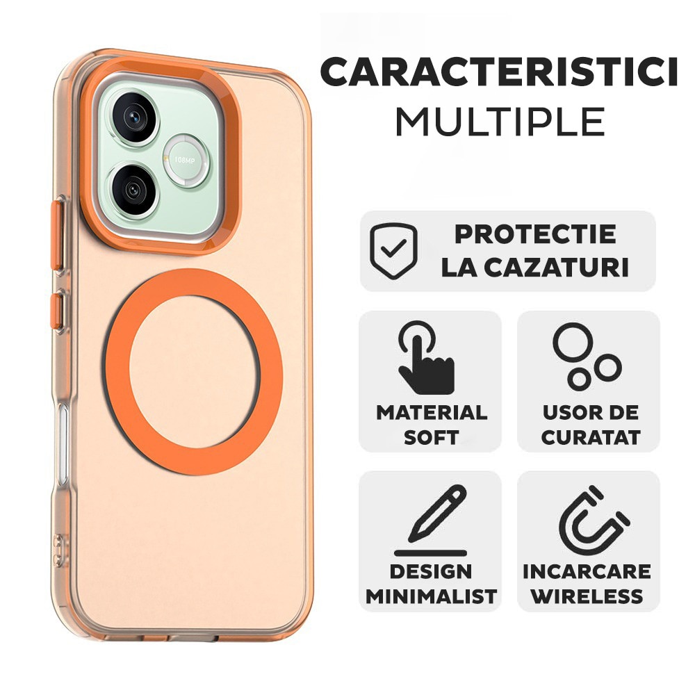 Husa pentru Honor 600 / 600 Pro DaDen® CandyCase MagSafe, Antisoc, Incarcare wireless, Butoane protejate, Portocaliu