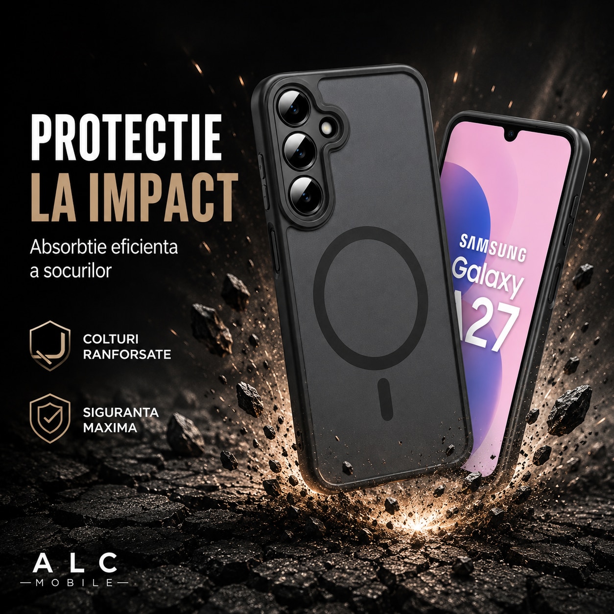 Husa pentru Samsung Galaxy A27, Matte MagSafe, Protectie 360, Anti-Soc, Protectie Camera, Negru