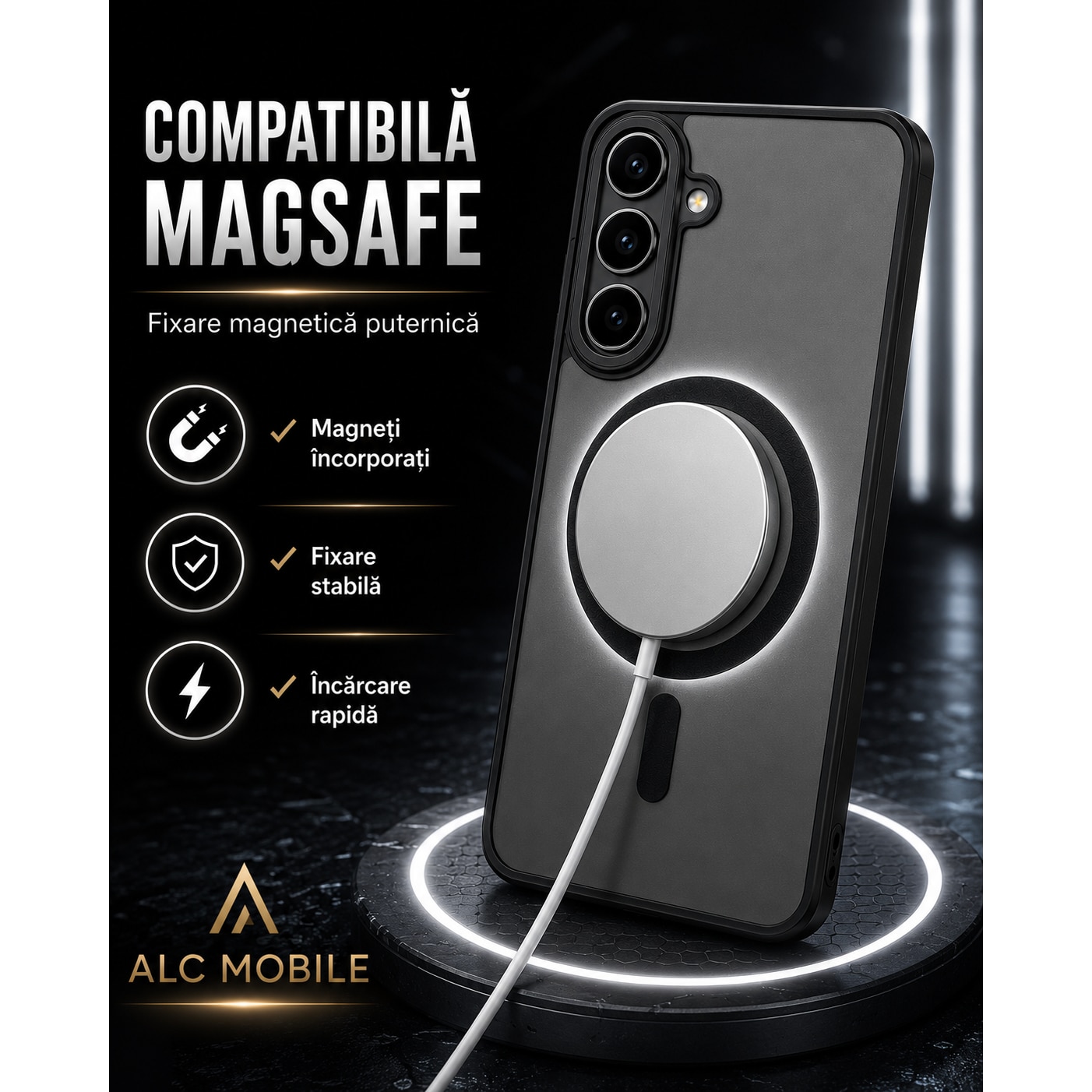 Husa pentru Samsung Galaxy A27, Matte MagSafe, Protectie 360, Anti-Soc, Protectie Camera, Negru