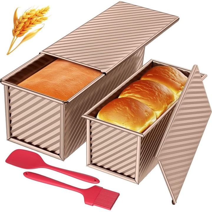 Set 4 tavi de copt cu capac, antiaderent, rosegold, diverse dimensiuni