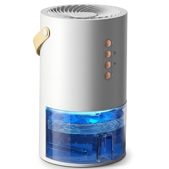 Dezumidificator pentru casa, Xiusaqio, Rezervor 1.3L, Doua moduri: dezumidificare si purificare, Ultra-silentios, Oprire automata, Anti-bacterian si anti-mucegai, Perfect pentru dormitor, baie, birou