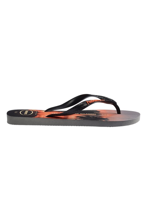 Havaianas, Trópusi mintájú flip-flop papucs, Fekete/Sütőtökszín, 43-44