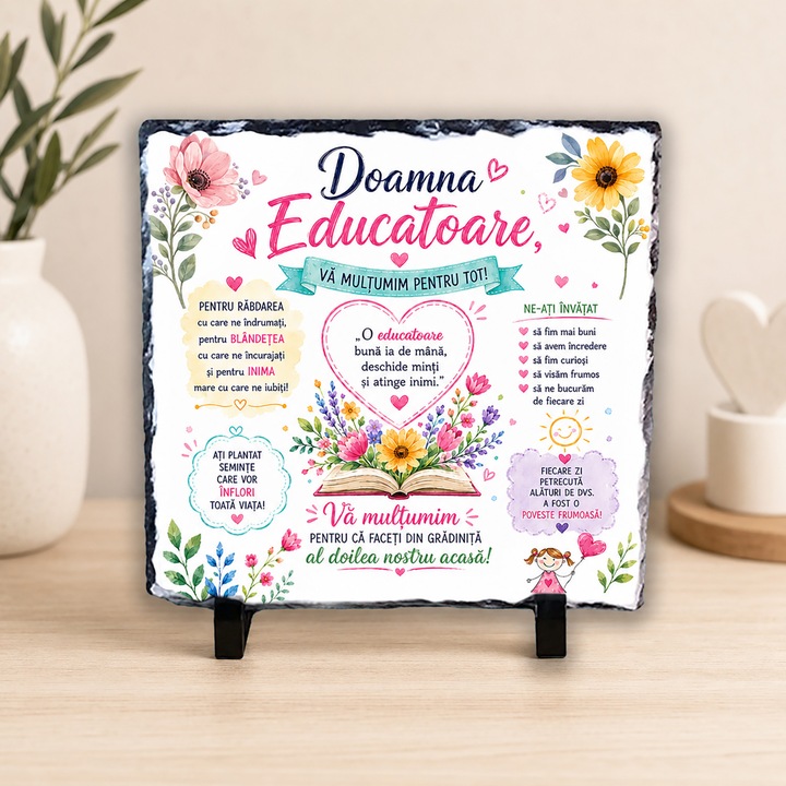 Placa Ardezie pentru Educatoare 20x20 cm – Cadou de Multumire