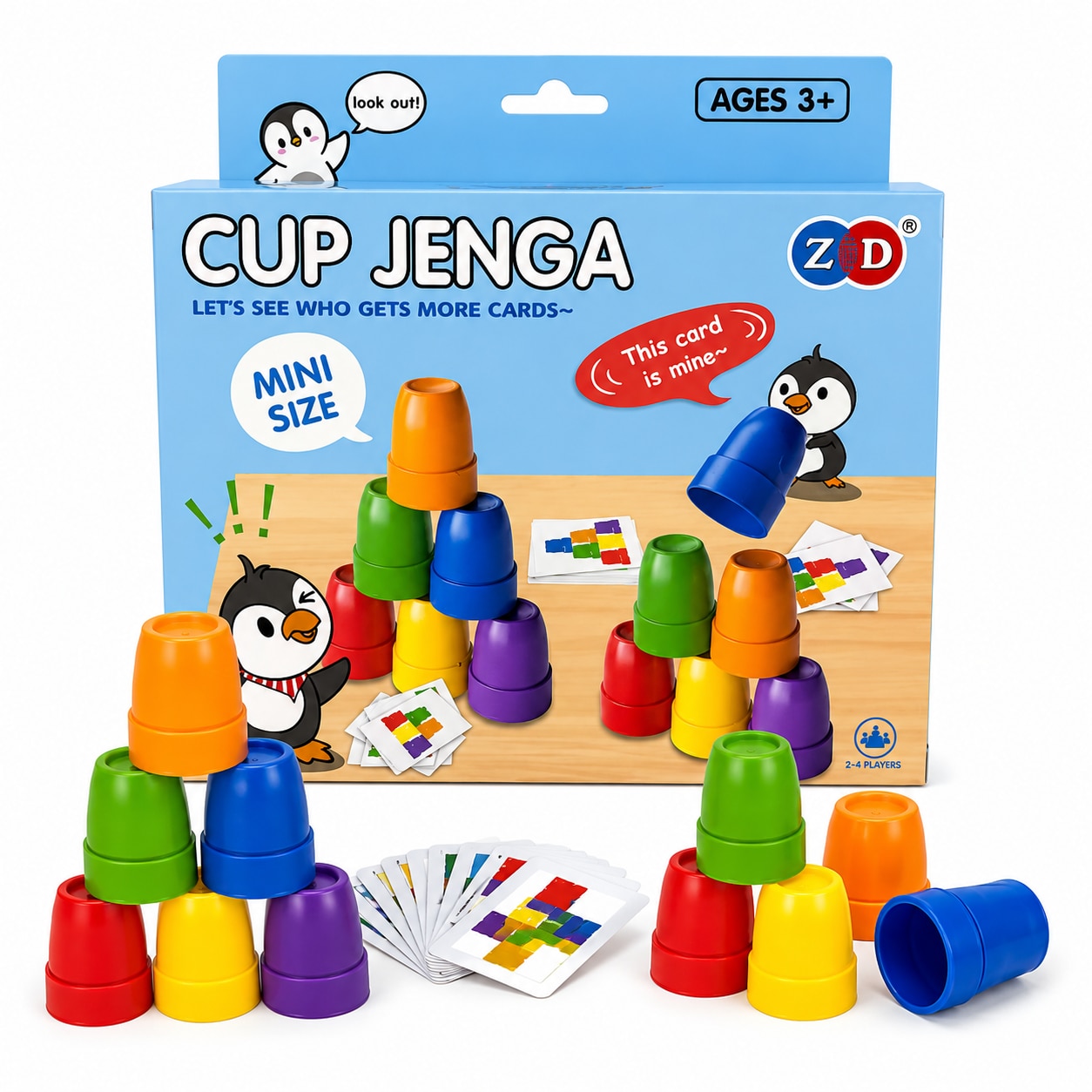 Образователна игра Cup Jenga Mini с цветни чаши, игра за подреждане и ...