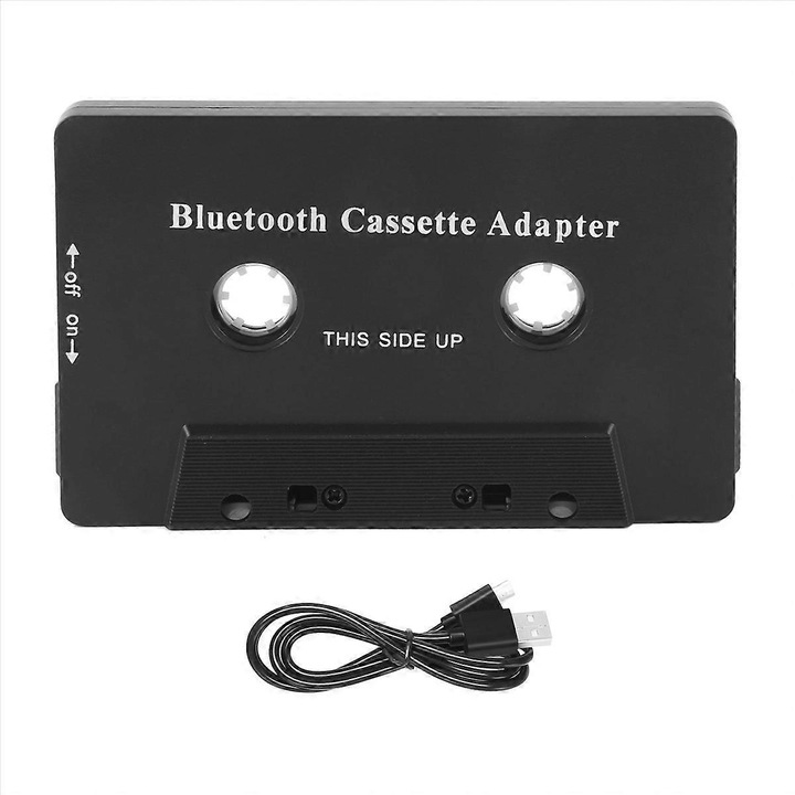 Adaptor caseta Bluetooth 5.0 cu microfon negru 10x6.3x0.7cm
