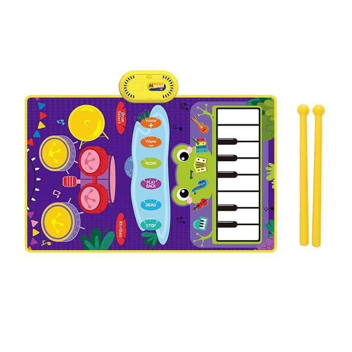 Zenei játszószőnyeg jazz dobokkal gyerekeknek, összecsukható, zöld, 50x80cm
