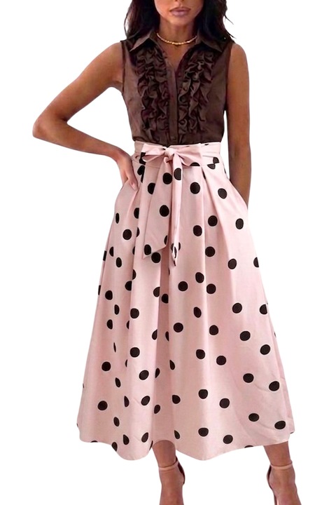 Fusta eleganta cu buline NORINE, funda in talie si buzunare, Roz, Marime universala S/M/L, FY FashionForYou