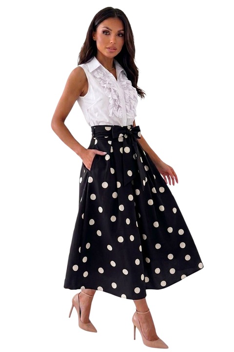 Fusta eleganta cu buline NORINE, funda in talie si buzunare, Negru, Marime universala S/M/L, FY FashionForYou