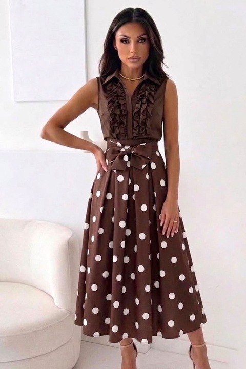 Fusta eleganta cu buline NORINE, funda in talie si buzunare, Maro, Marime universala S/M/L, FY FashionForYou