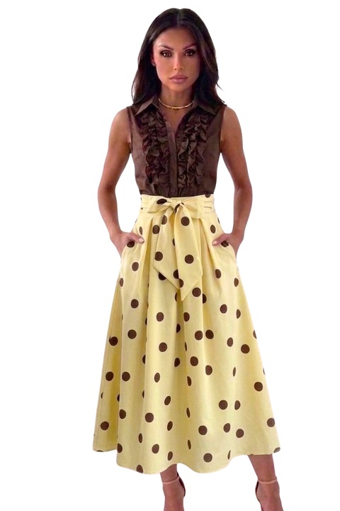 Fusta eleganta cu buline NORINE, funda in talie si buzunare, Galben, Marime universala S/M/L, FY FashionForYou