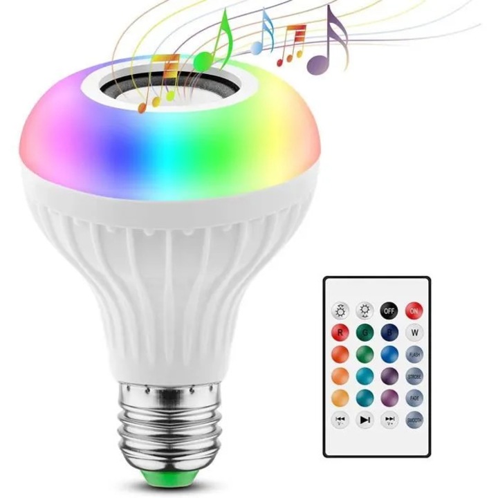 Bec LED Bluetooth 2in1, diffúzor, 12 szín, E27, többszínű