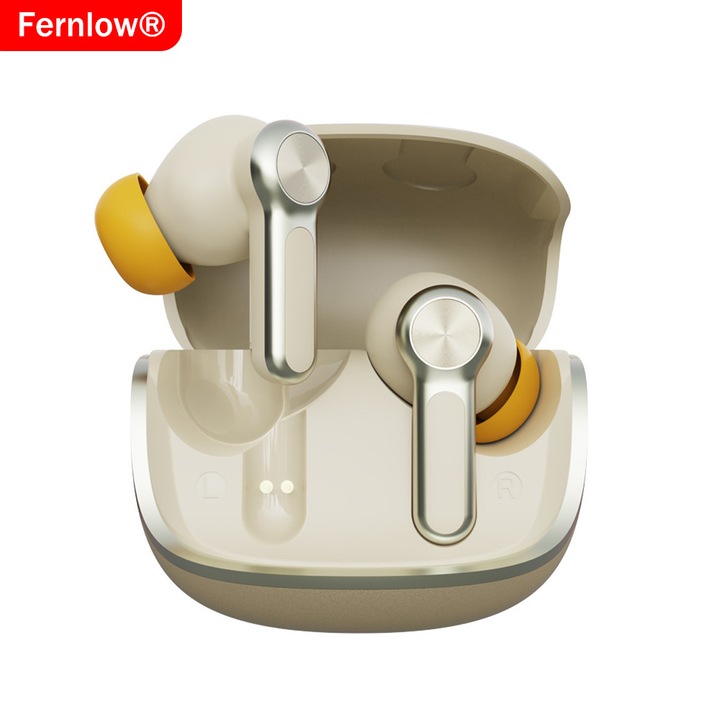 Fernlow vezeték nélküli ANC fülhallgató aktív zajszűréssel, Bluetooth 5.4 in-ear, gamer, csatlakozással, ultra-alacsony késleltetés, hosszú üzemidő, HD mikrofon, hangvezérlés, IPX5 vízállóság, sporthoz, univerzális, Aranyszín