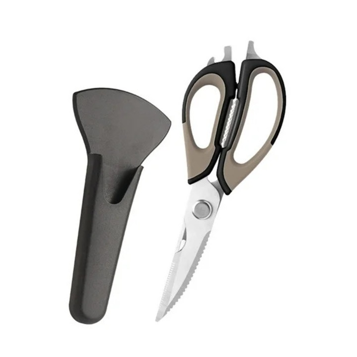 Foarfeca bucatarie, taietoare carne si pasare, otel inoxidabil, negru, 22cm